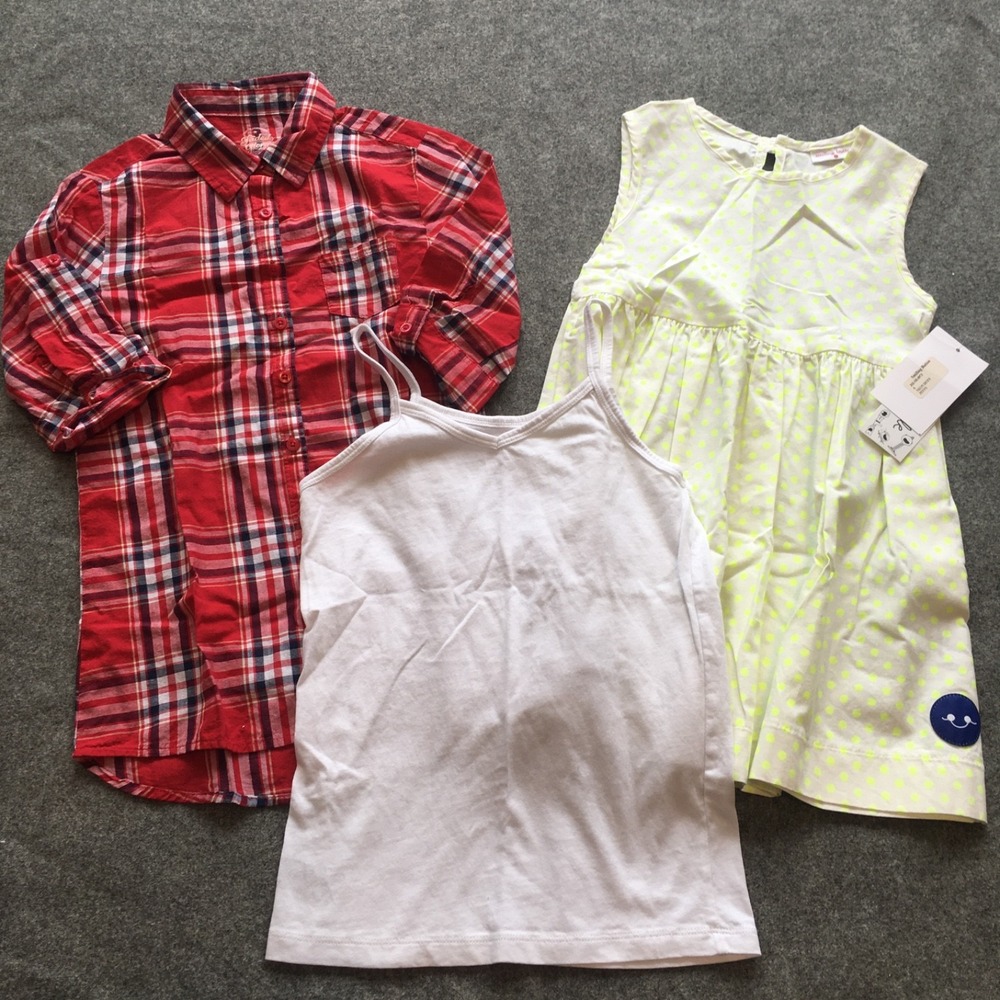 Smiling Button Dress Faded Glory Shirt Kids 6-6X White Red Neon Dots 3pc Lot